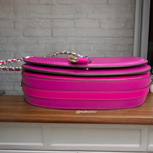 Michael Kors Mila Small Leather Shoulder Bag in Deep Fuchsia NWT - Picture 4 of 9